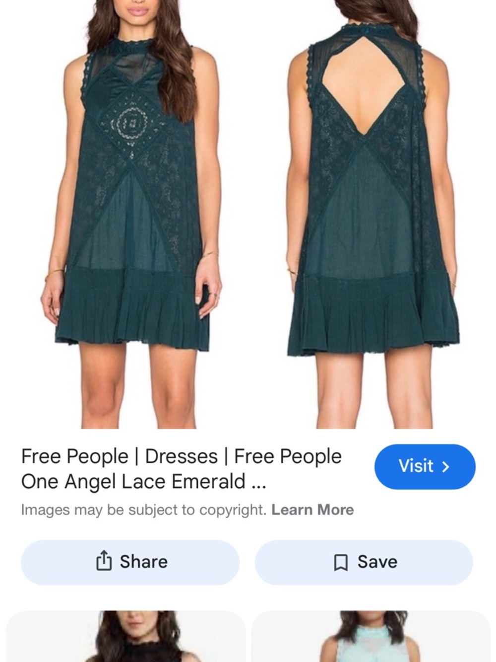 Free People Emerald Lace Trim Sleeveless Mini Dress